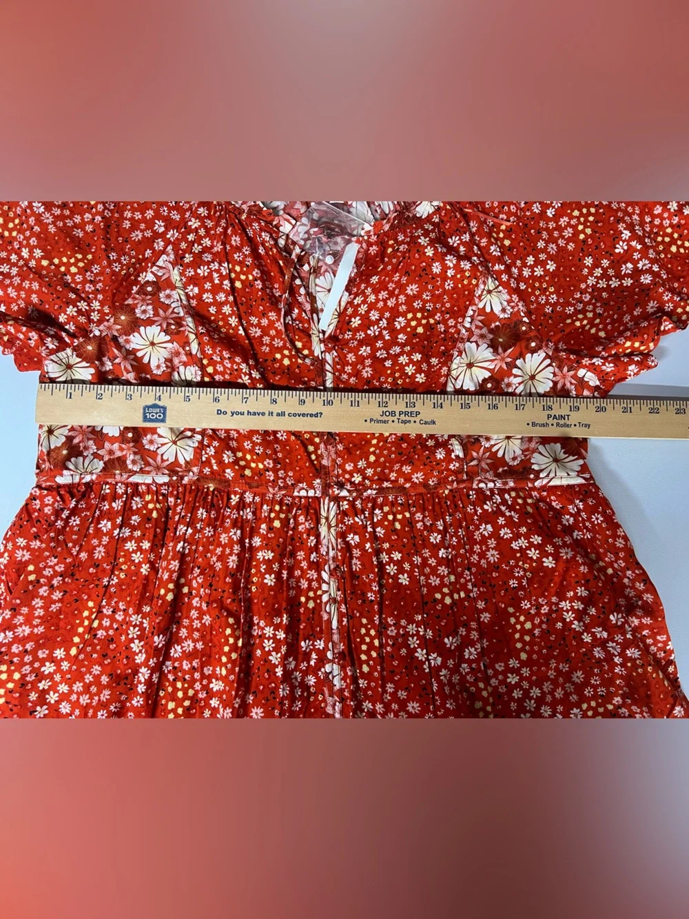 Wonderly Red Flower Field Mini Dress Boho Flowy Prairie Womens Large NWT - Picture 6 of 7